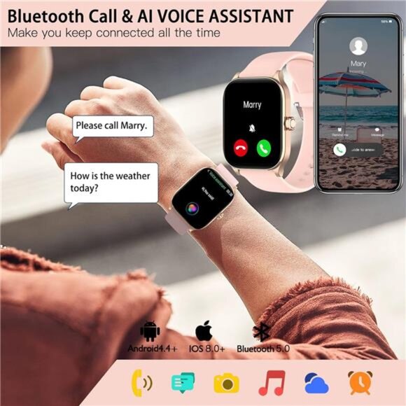 Smartwatch for women men bluetooth call heart rate sleep SpO2 waterproof fitness - Picture 2 of 7